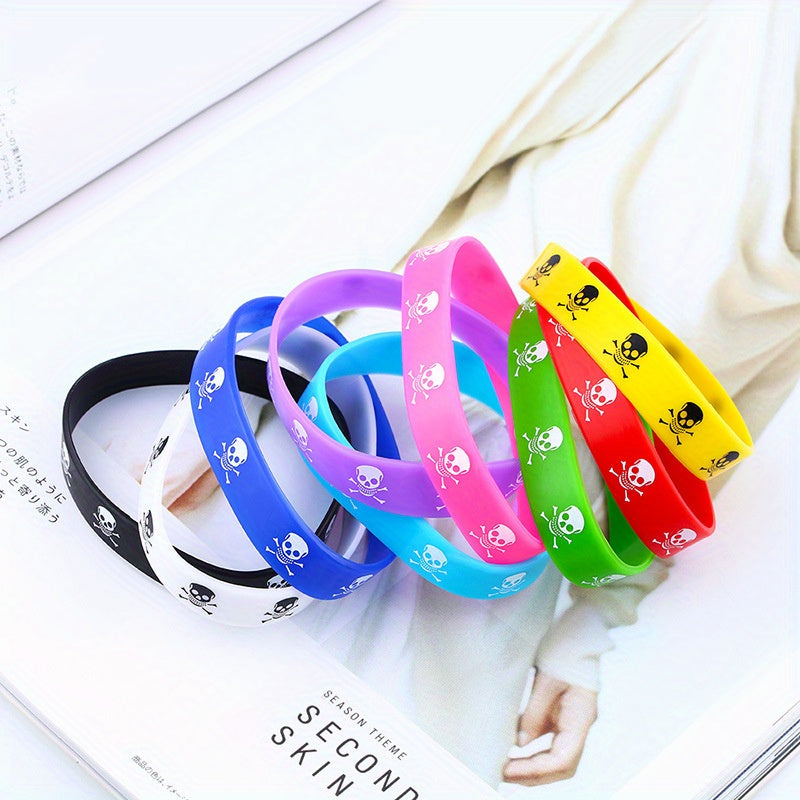 9pcs Skull Silicone Sports Bracelets Rubber Elastic Jewelry