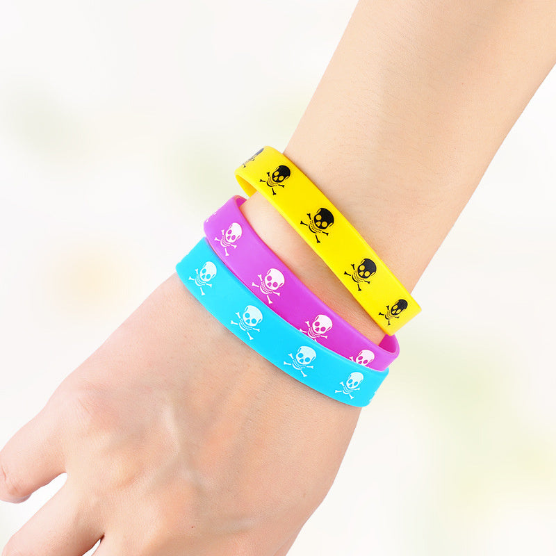 9pcs Skull Silicone Sports Bracelets Rubber Elastic Jewelry