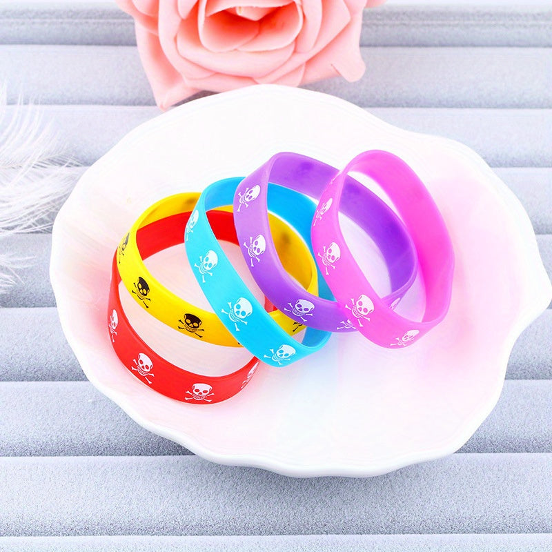 9pcs Skull Silicone Sports Bracelets Rubber Elastic Jewelry