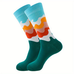 Men's Striped Geometric Crew Socks Cotton Blend Casual Unisex Socks