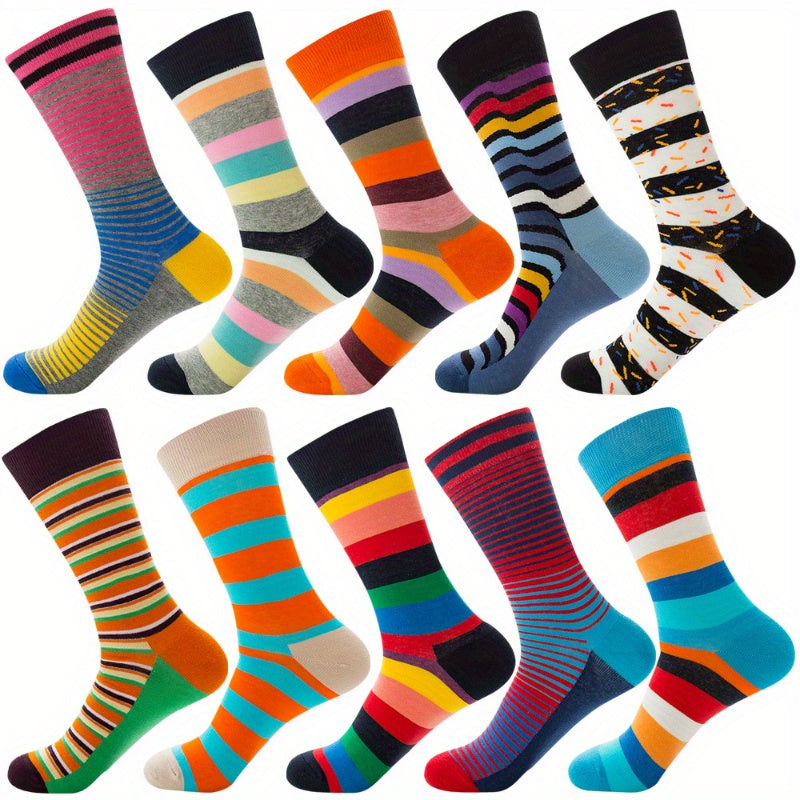 Men's Striped Geometric Crew Socks Cotton Blend Casual Unisex Socks