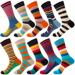 Men's Striped Geometric Crew Socks Cotton Blend Casual Unisex Socks