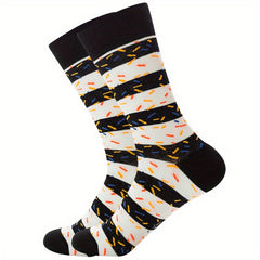 Men's Striped Geometric Crew Socks Cotton Blend Casual Unisex Socks