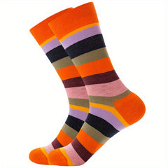 Men's Striped Geometric Crew Socks Cotton Blend Casual Unisex Socks