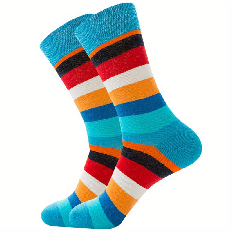 Men's Striped Geometric Crew Socks Cotton Blend Casual Unisex Socks
