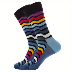 Men's Striped Geometric Crew Socks Cotton Blend Casual Unisex Socks