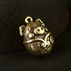 Retro Brass Pig Car Keychain Pendant Solid DIY Keychain Accessory