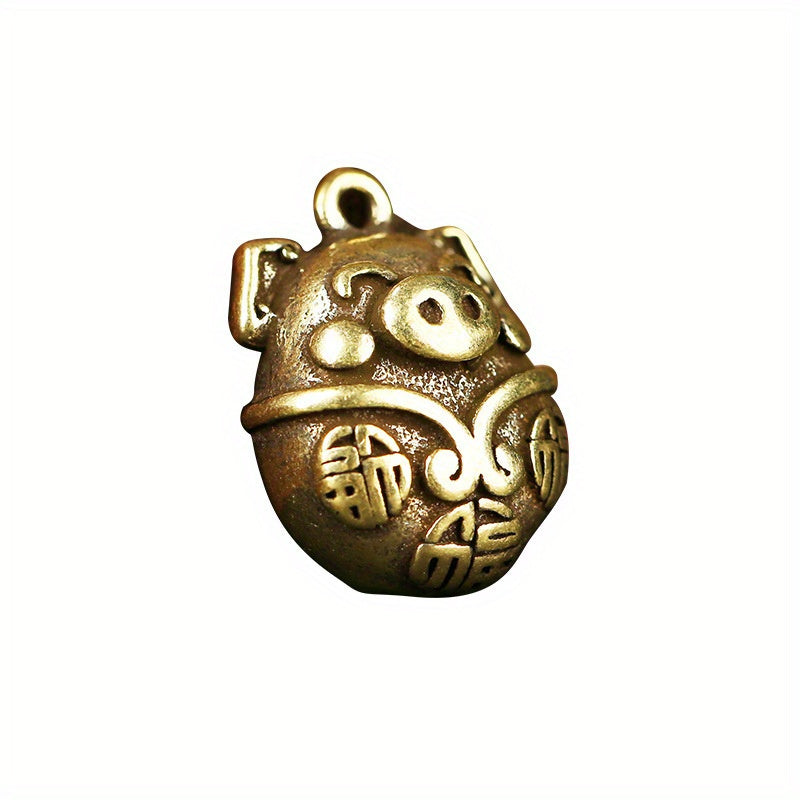Retro Brass Pig Car Keychain Pendant Solid DIY Keychain Accessory