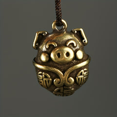 Retro Brass Pig Car Keychain Pendant Solid DIY Keychain Accessory