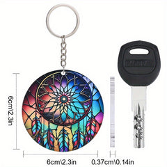 Colorful Dream Catcher Pendant Keychain Acrylic 2D Flat Car Key Chain