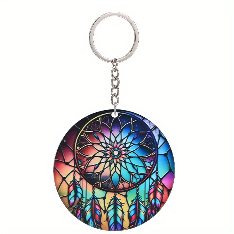 Colorful Dream Catcher Pendant Keychain Acrylic 2D Flat Car Key Chain