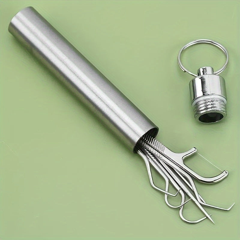 Stainless Steel Toothpicks Set with Keychain Holder