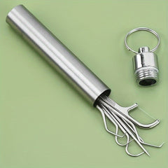 Stainless Steel Toothpicks Set with Keychain Holder