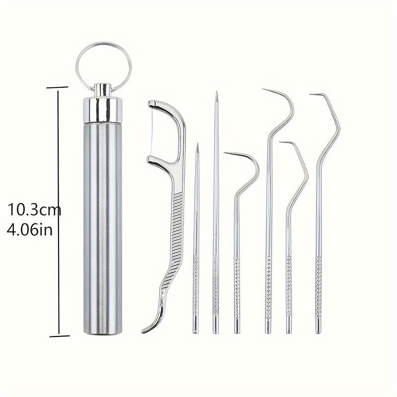 Stainless Steel Toothpicks Set with Keychain Holder