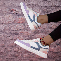 Faux Leather Flat Sneakers Casual Wear Resistance Non Slip Skate Shoes