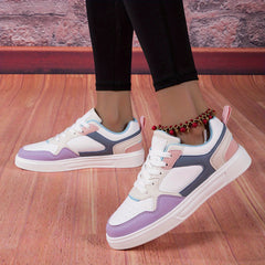 Faux Leather Flat Sneakers Casual Wear Resistance Non Slip Skate Shoes