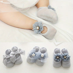 3 Pairs Flower Bow Princess Baby Socks Non Slip & Comfy