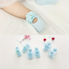 3 Pairs Flower Bow Princess Baby Socks Non Slip & Comfy