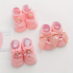 3 Pairs Flower Bow Princess Baby Socks Non Slip & Comfy