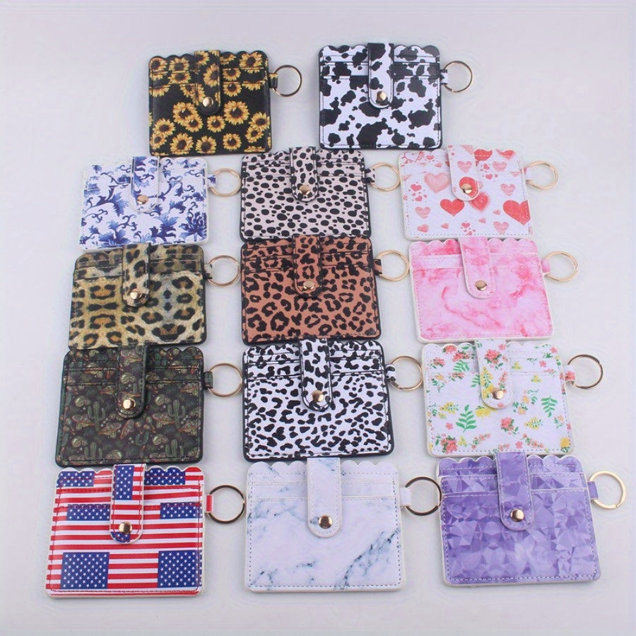Colorful Faux Leather Keychain Keyring Coin Purse Card Holder