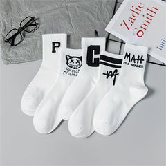 10 Pairs Men's Smiling Face Printed Crew Socks for Spring Summer Basketball
