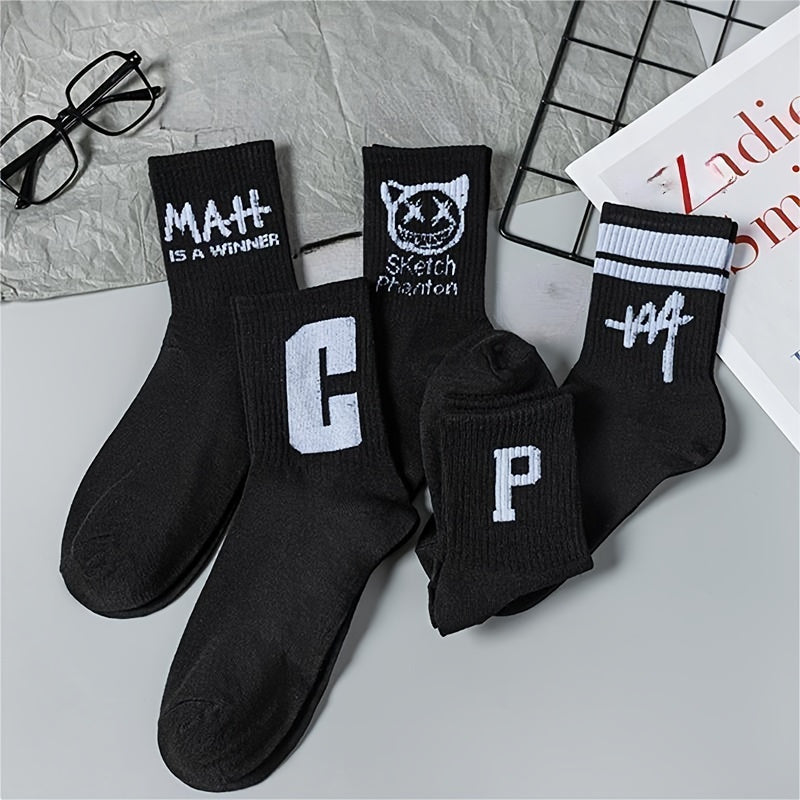 10 Pairs Men's Smiling Face Printed Crew Socks for Spring Summer Basketball
