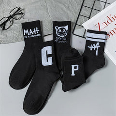 10 Pairs Men's Smiling Face Printed Crew Socks for Spring Summer Basketball
