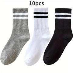 Striped Warm Socks for Autumn Winter Couples - 10 Pairs