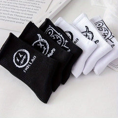 5 Pairs Men's Basketball Crew Socks, Funny Print