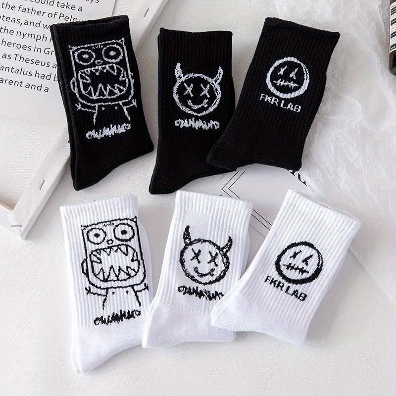 5 pairs Men's Funny Print Crew Socks for Basketball Sport Casual