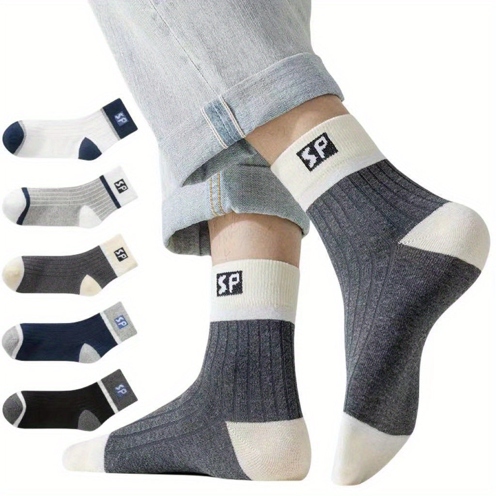 5 Pairs Men's Sweat Absorbing Breathable Sports Socks