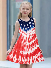 Girls American Flag Sleeveless Dress for Summer Independence Gift