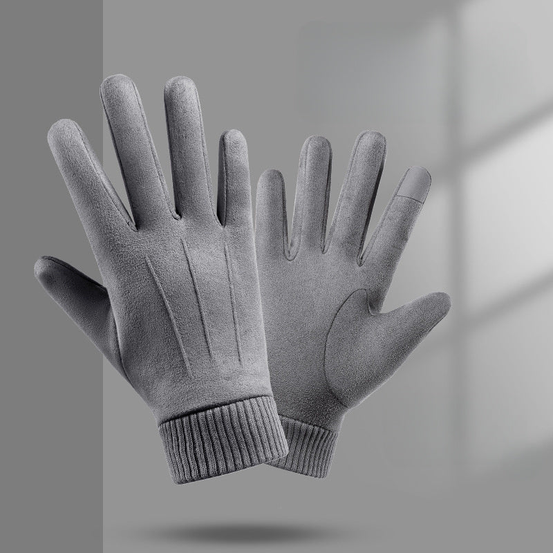 Men's Suede Winter Gloves Touch Screen Coldproof Driving Cycling Motorcycle
