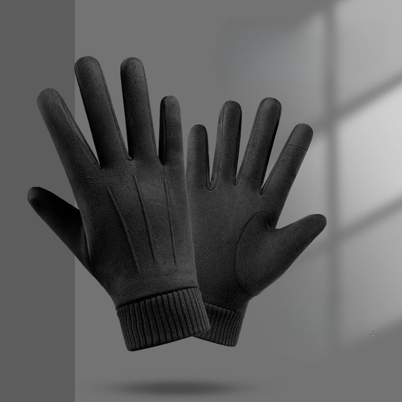 Men's Suede Winter Gloves Touch Screen Coldproof Driving Cycling Motorcycle