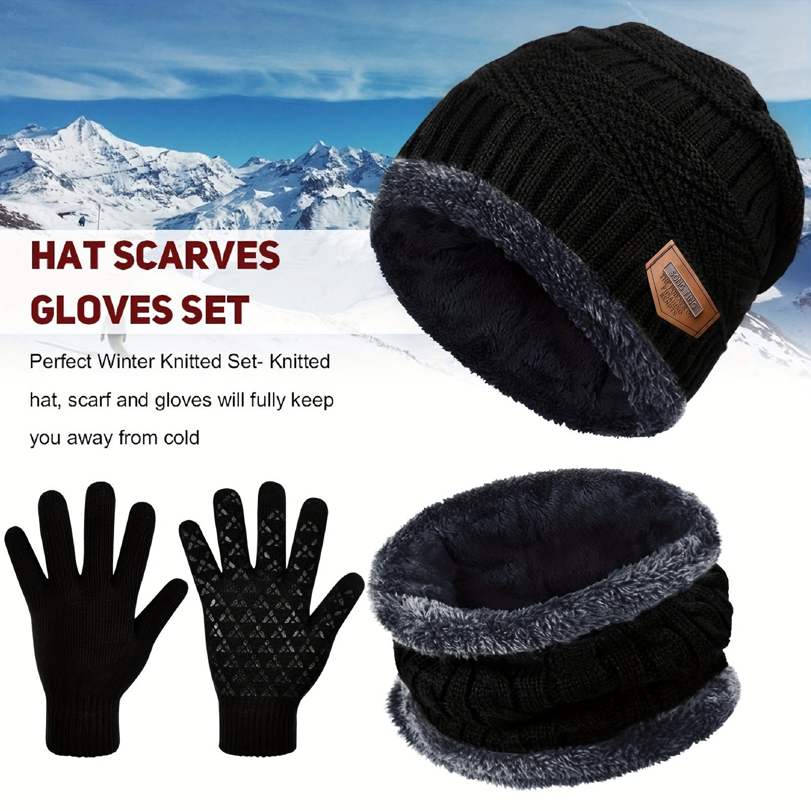 Stay Cozy In Style Winter Warmth Knitted Beanie Hat Neck Scarf Gloves Set