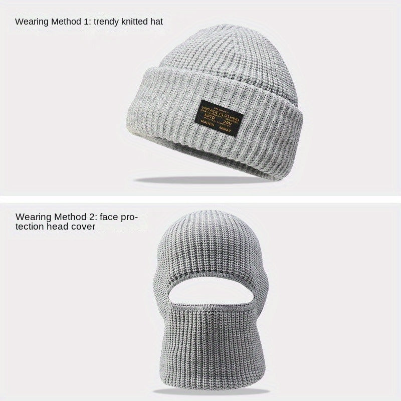 Winter Knitted Hat Balaclava 2 In 1 Cycling Beanie Hat