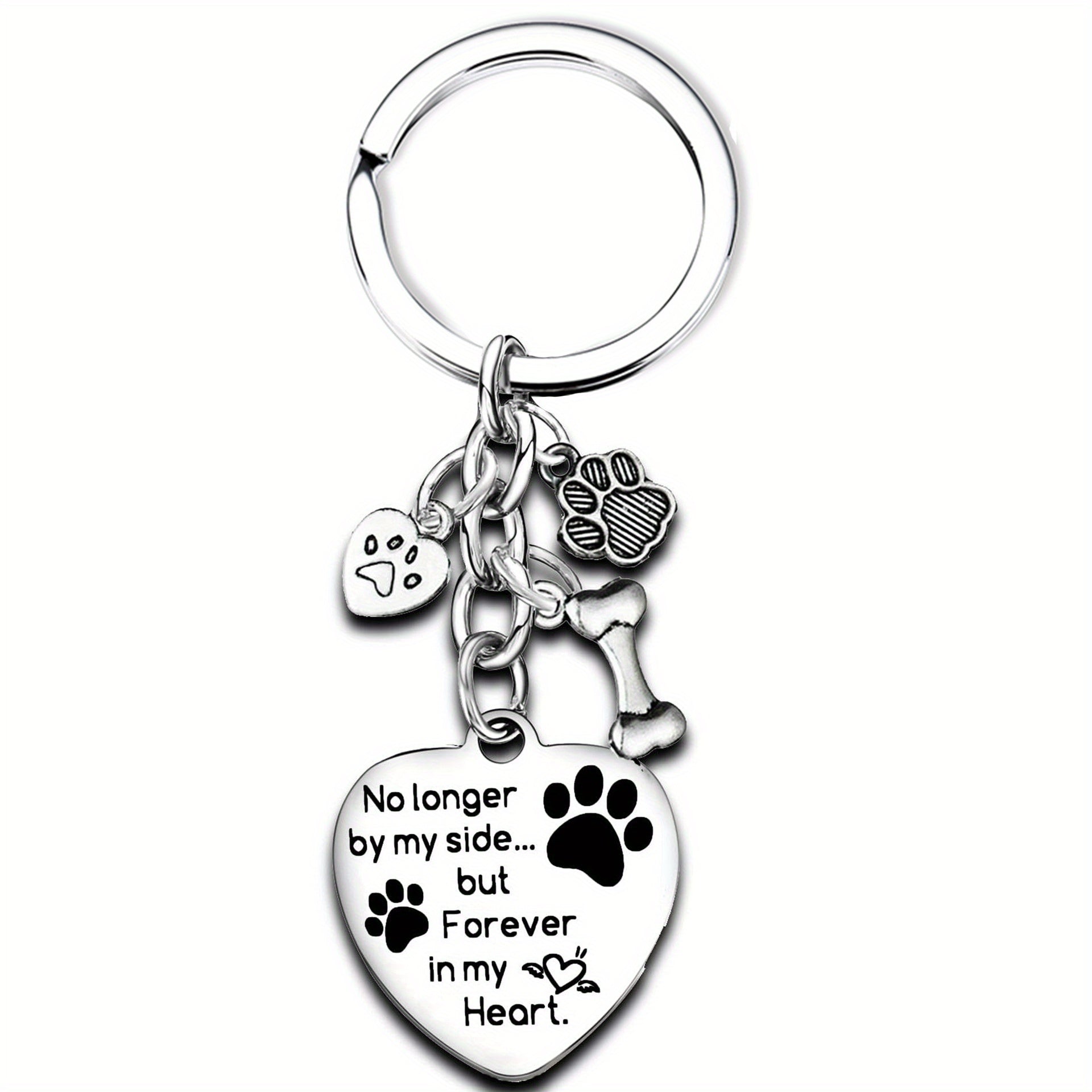 Dog Paw Bone Pendant Keychain Stainless Steel Key Chain Keyring Gift