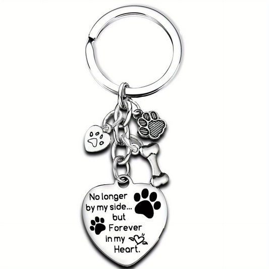 Dog Paw Bone Pendant Keychain Stainless Steel Key Chain Keyring Gift