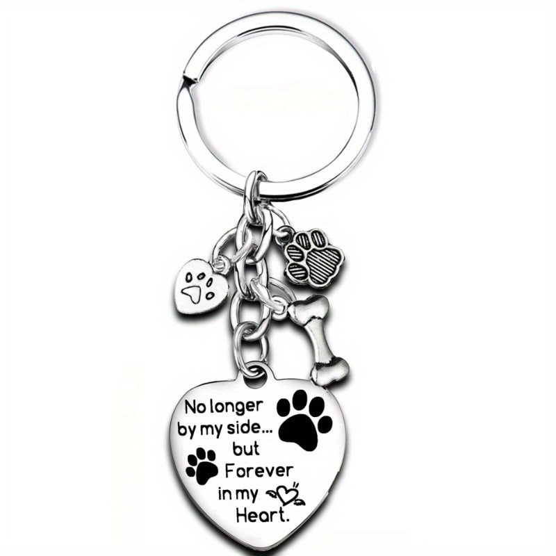 Dog Paw Bone Pendant Keychain Stainless Steel Key Chain Keyring Gift