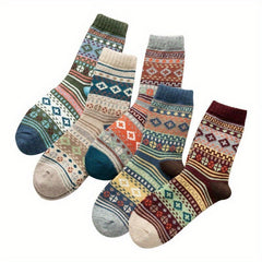 5Pairs Vintage Wool Socks Winter Warm Socks for Women Men