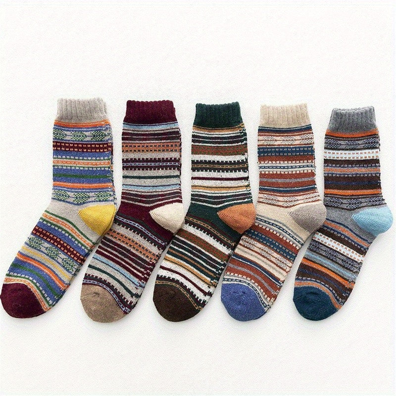 5Pairs Vintage Wool Socks Winter Warm Socks for Women Men