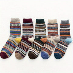 5Pairs Vintage Wool Socks Winter Warm Socks for Women Men