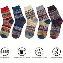 5Pairs Vintage Wool Socks Winter Warm Socks for Women Men