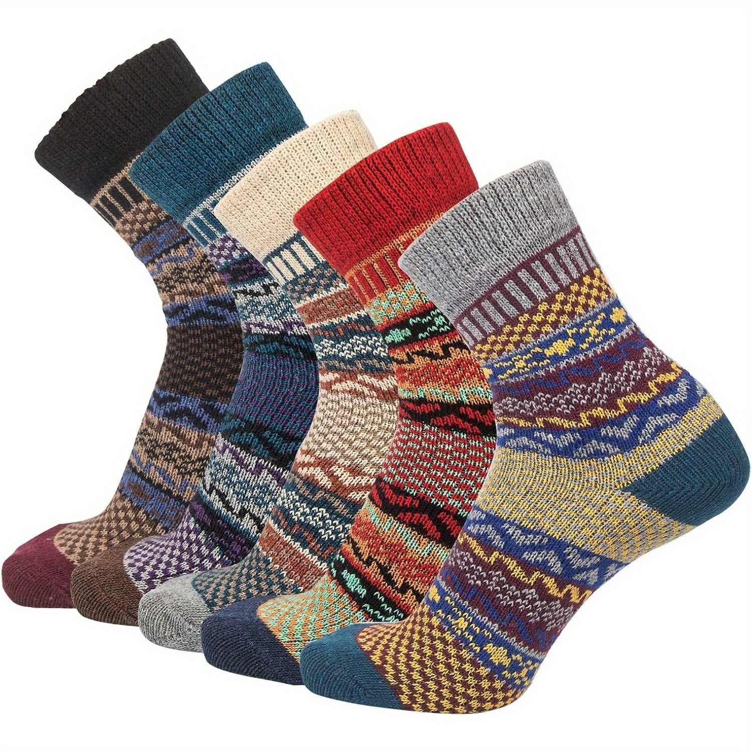 5Pairs Vintage Wool Socks Winter Warm Socks for Women Men