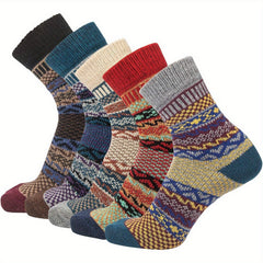 5Pairs Vintage Wool Socks Winter Warm Socks for Women Men