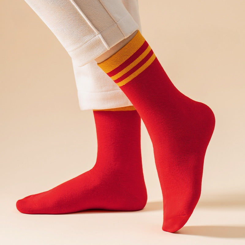 Men's Stripe Crew Socks Breathable Comfy Casual Unisex Socks