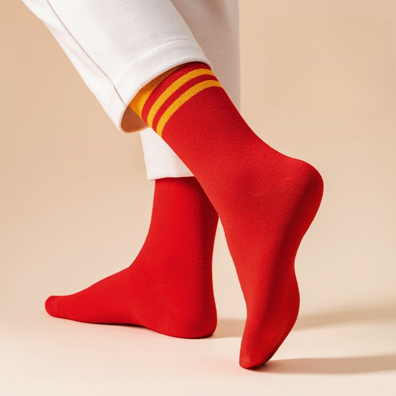 Men's Stripe Crew Socks Breathable Comfy Casual Unisex Socks