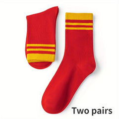 Men's Stripe Crew Socks Breathable Comfy Casual Unisex Socks