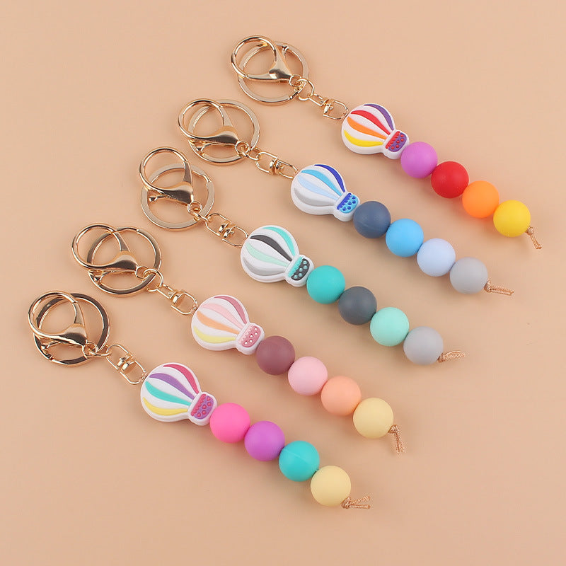 Cute Silicone Beaded Keychain Keyring Cartoon Key Chain