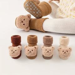 2 Pairs Baby Girl's Non Slip Socks Animal Pattern Cotton Blend Bottom